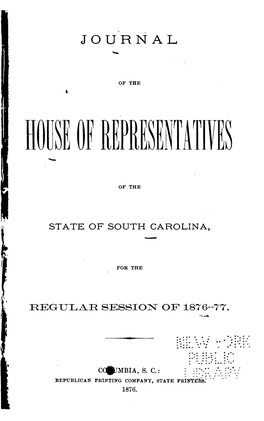 Journal of the House of Representatives of the State of South-Carolina