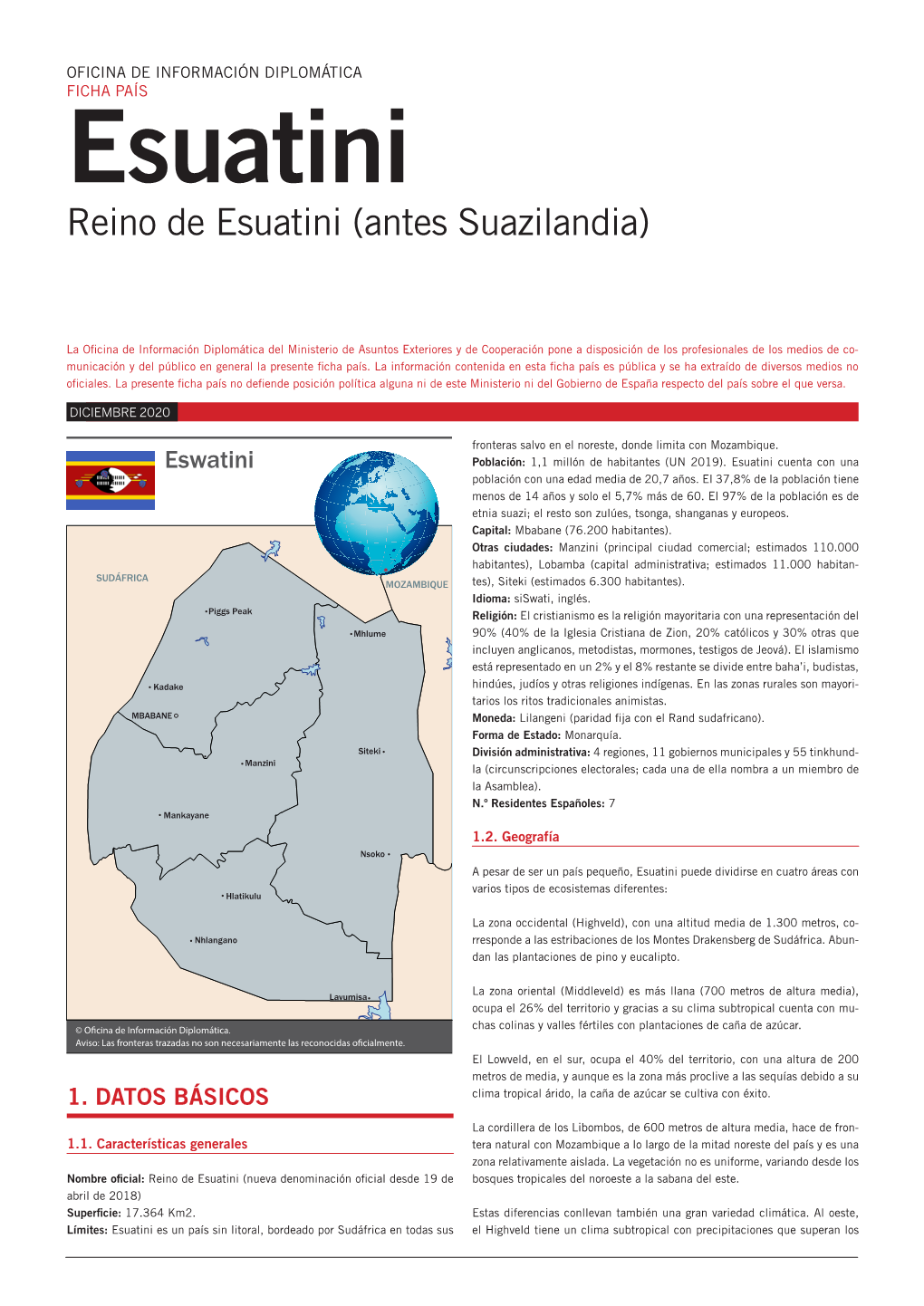 Ficha País De Esuatini (Antes Suazilandia