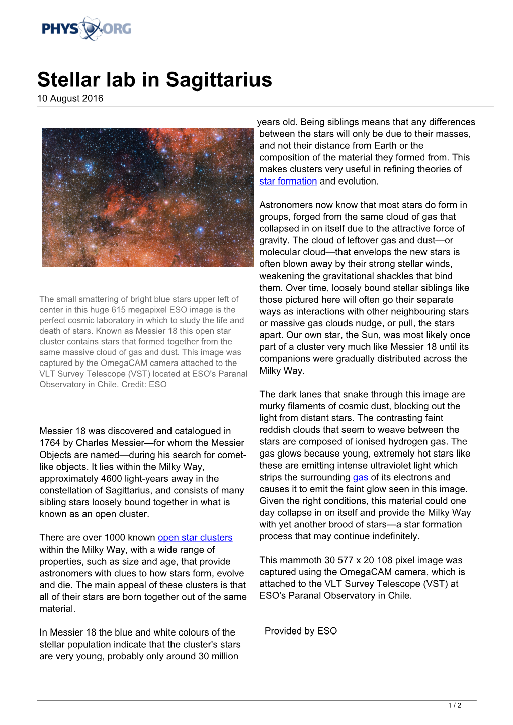 Stellar Lab in Sagittarius 10 August 2016