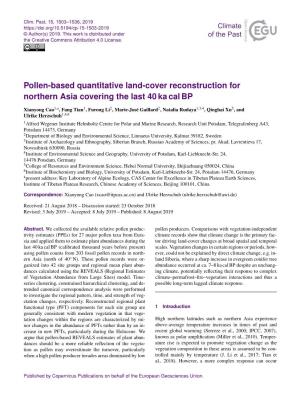Pollen-Based Quantitative Land-Cover Reconstruction for Northern Asia Covering the Last 40 Ka Cal BP