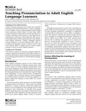 Teaching Pronunciation to Adult English Language Learners
