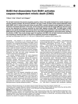 BUB3 That Dissociates from BUB1 Activates Caspase-Independent Mitotic Death (CIMD)