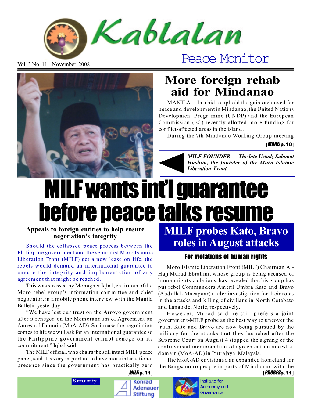 MILF Wants Int'l Guarantee Before Peace Talks Resume