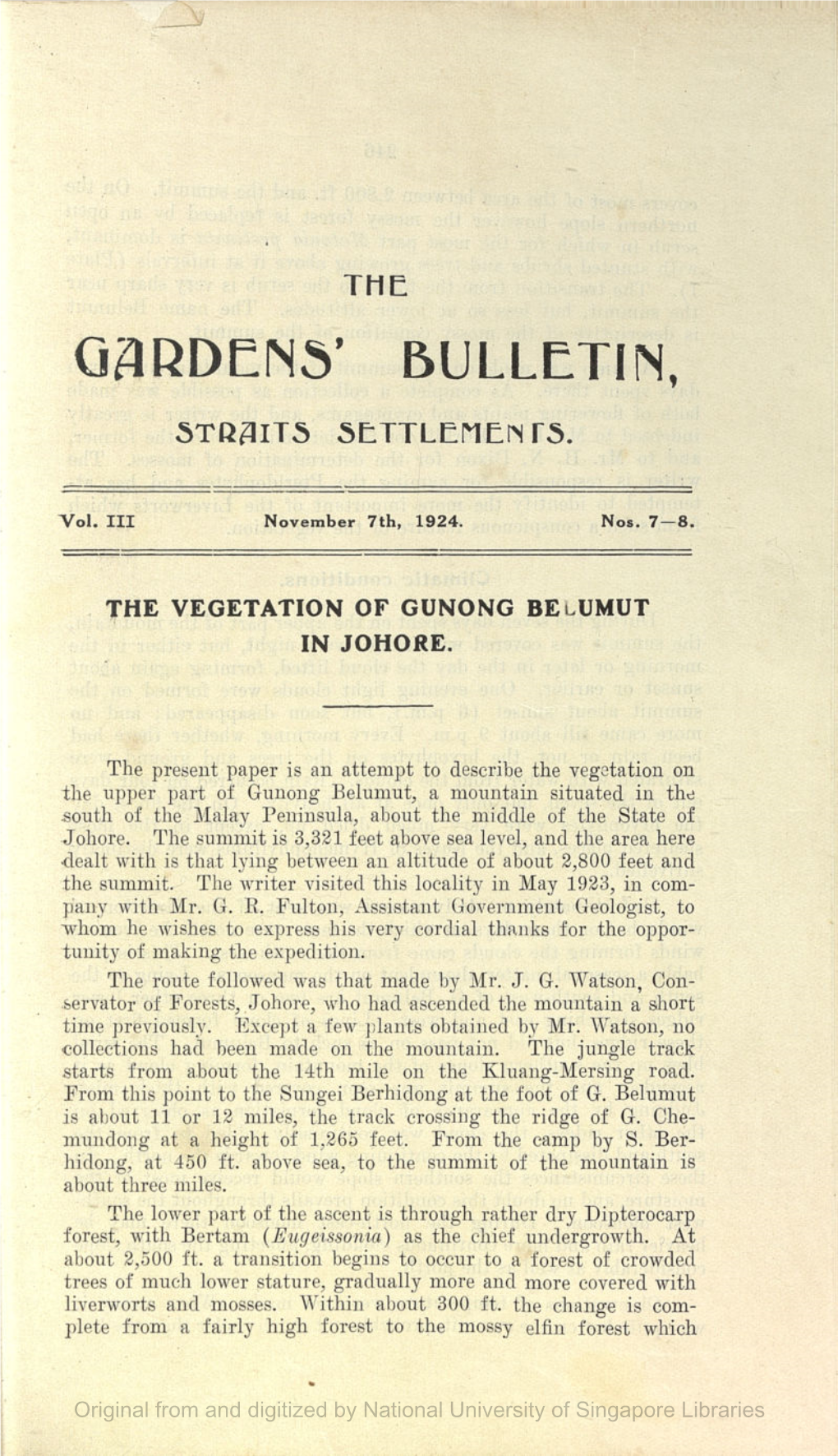 The Gardens' Bulletin, Vol.3, No.7-8