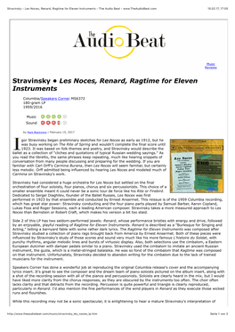 Stravinsky - Les Noces, Renard, Ragtime for Eleven Instruments - the Audio Beat - 15.02.17, 17�05