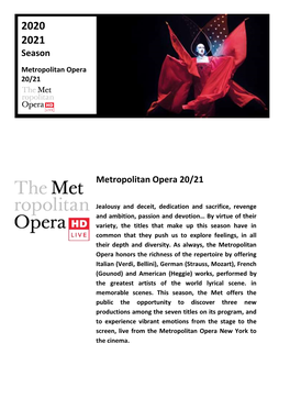 Metropolitan Opera 20/21 Season
