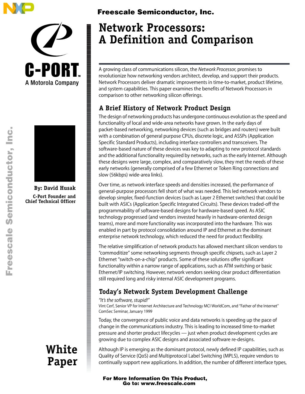 White Paper Network Processors: a Definition and Comparison