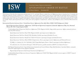Afghanistan Order of Battle by Wesley Morgan December 2012