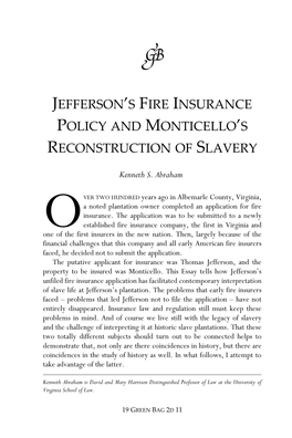 Jefferson's Fire Insurance Policy and Monticello's