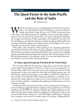 The Quad Factor in the Indo-Pacific and the Role of India