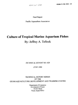 Culture of Tropical Marine Aquarium Fishes By: Jeffrey A