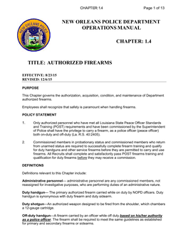 New Orleans Police Department Operations Manual Chapter: 1.4 Title
