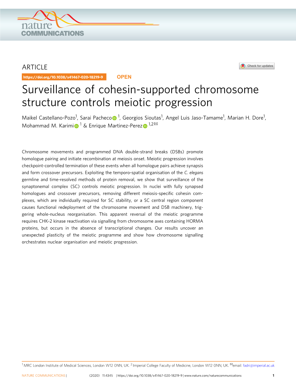 Surveillance of Cohesin-Supported Chromosome Structure Controls Meiotic Progression