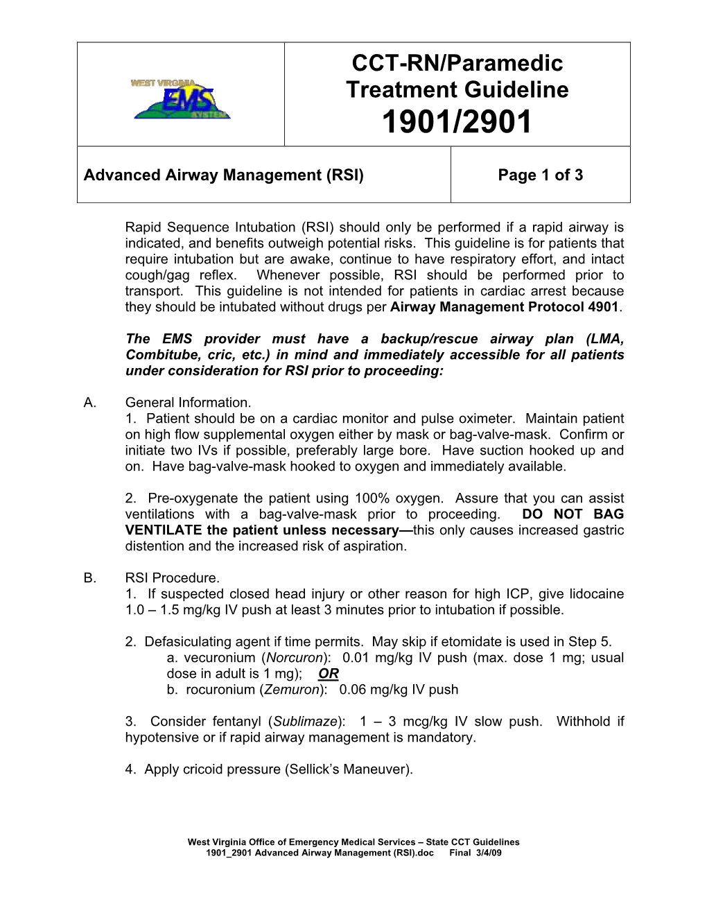 CCT-RN/Paramedic Treatment Guideline