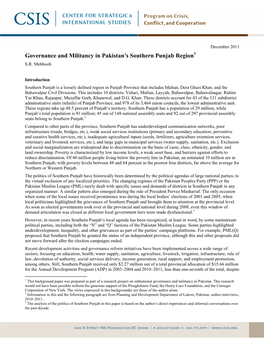 Governance and Militancy in Pakistan's Southern Punjab Region