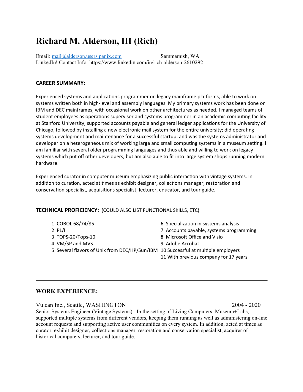 Academic Computing Resume