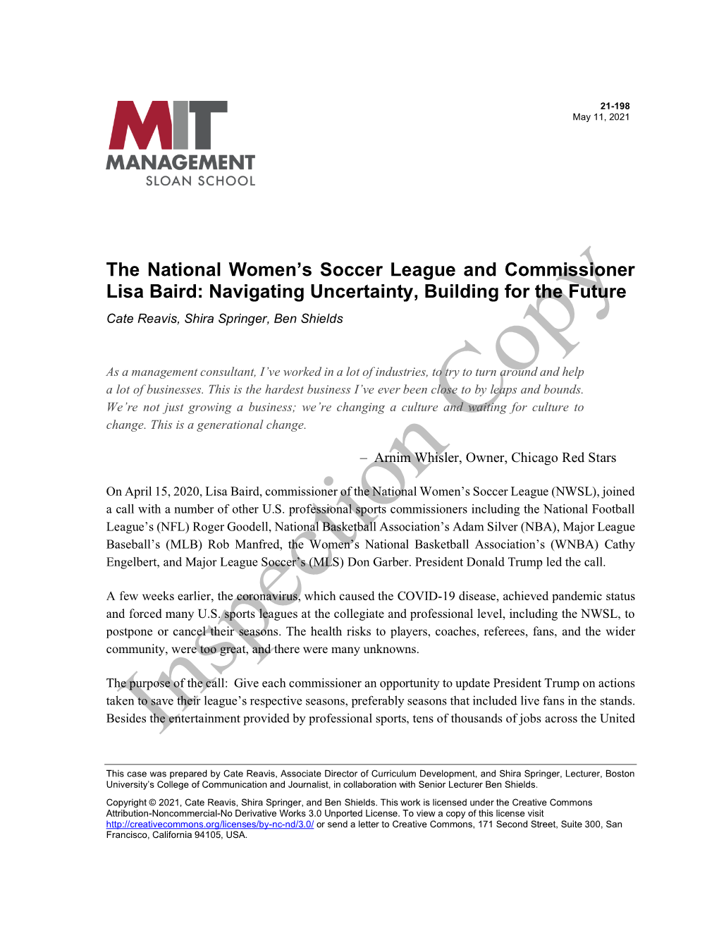 The National Women's Soccer League and Commissioner