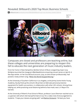 MTSU Billboard 2020 Best Music Schools