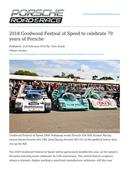 2018 Goodwood Festival of Speed to Celebrate 70 Years of Porsche