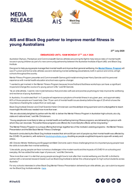 AIS and Black Dog Partner to Improve Mental Fitness in Young Australians