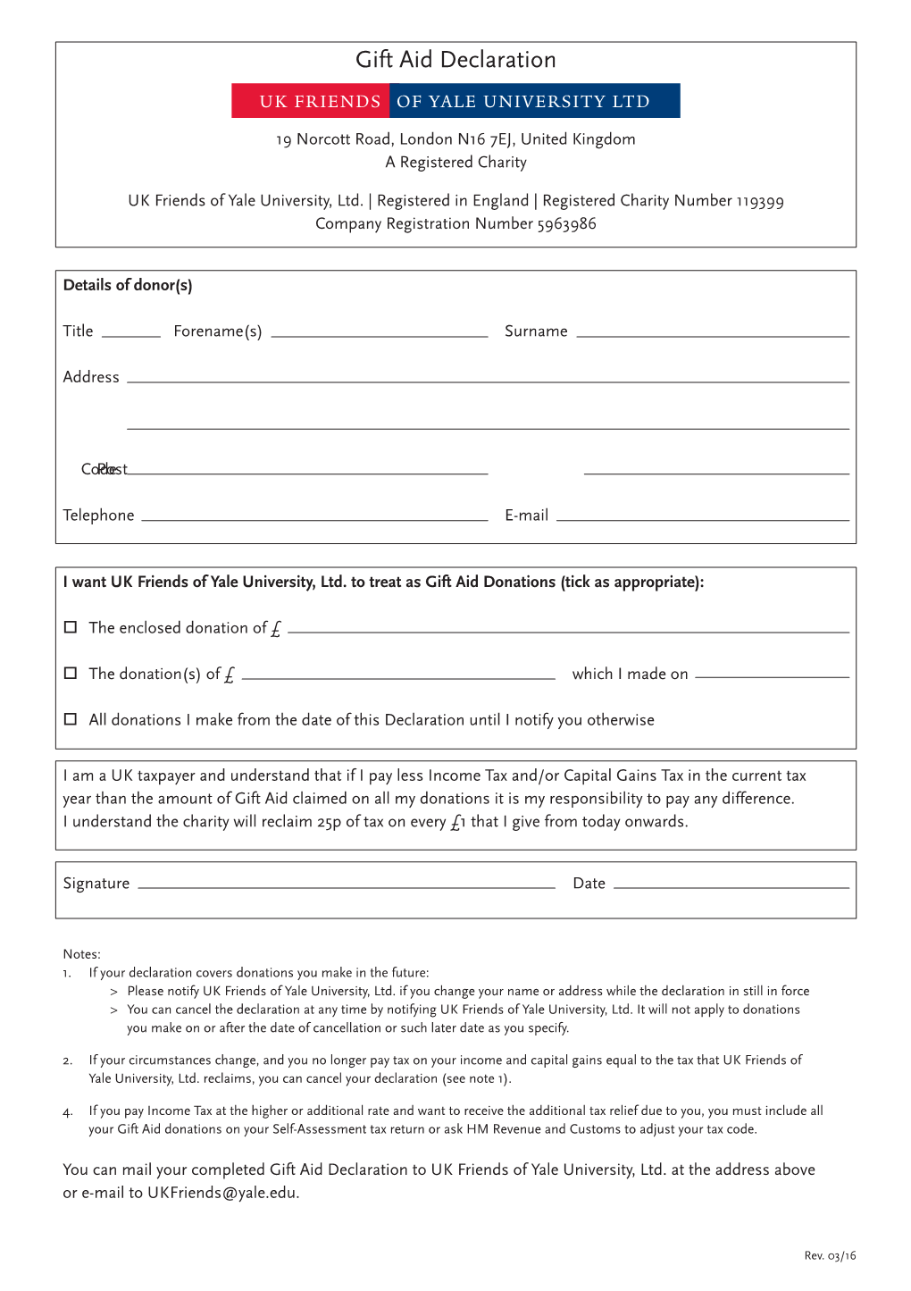 Gift Aid Declaration Form