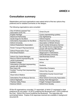 ANNEX 4 Consultation Summary