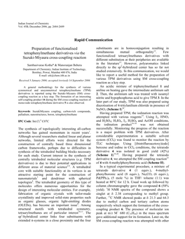 Rapid Communication Preparation of Functionalised Tetraphenylmethane