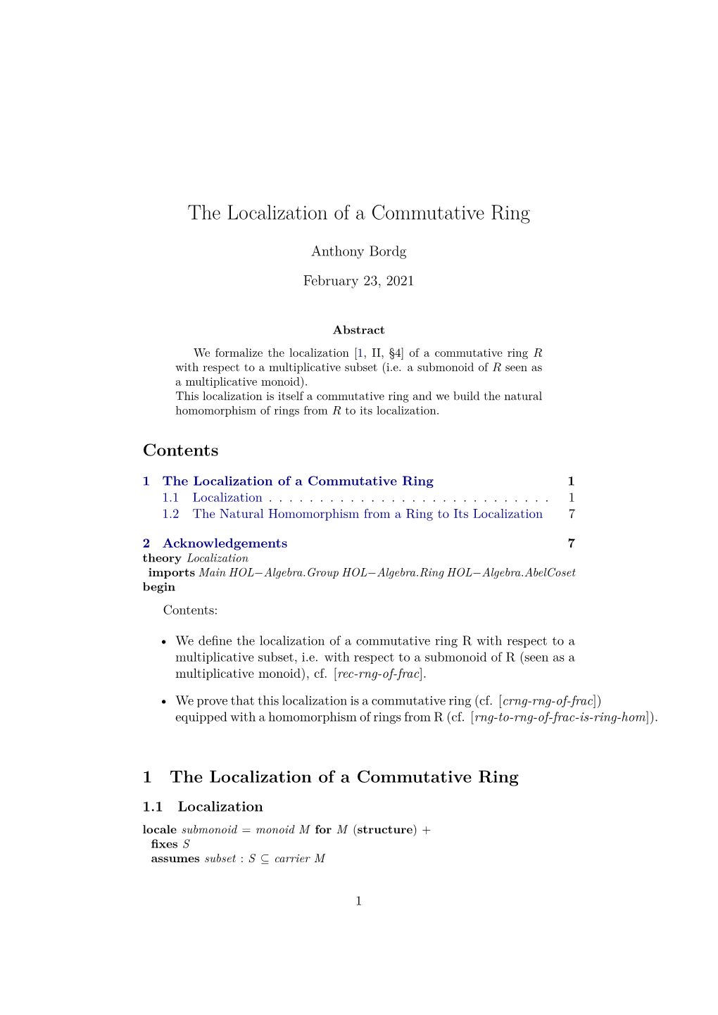 The Localization of a Commutative Ring
