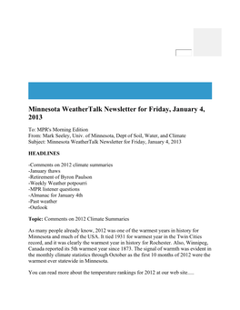 Minnesota Weathertalk Newsletter for Friday, January 4, 2013