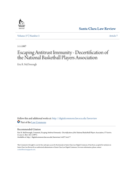 Decertification of the National Basketball Players Association Eric R