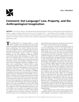 Got Language? Law, Property, and the Anthropological Imagination