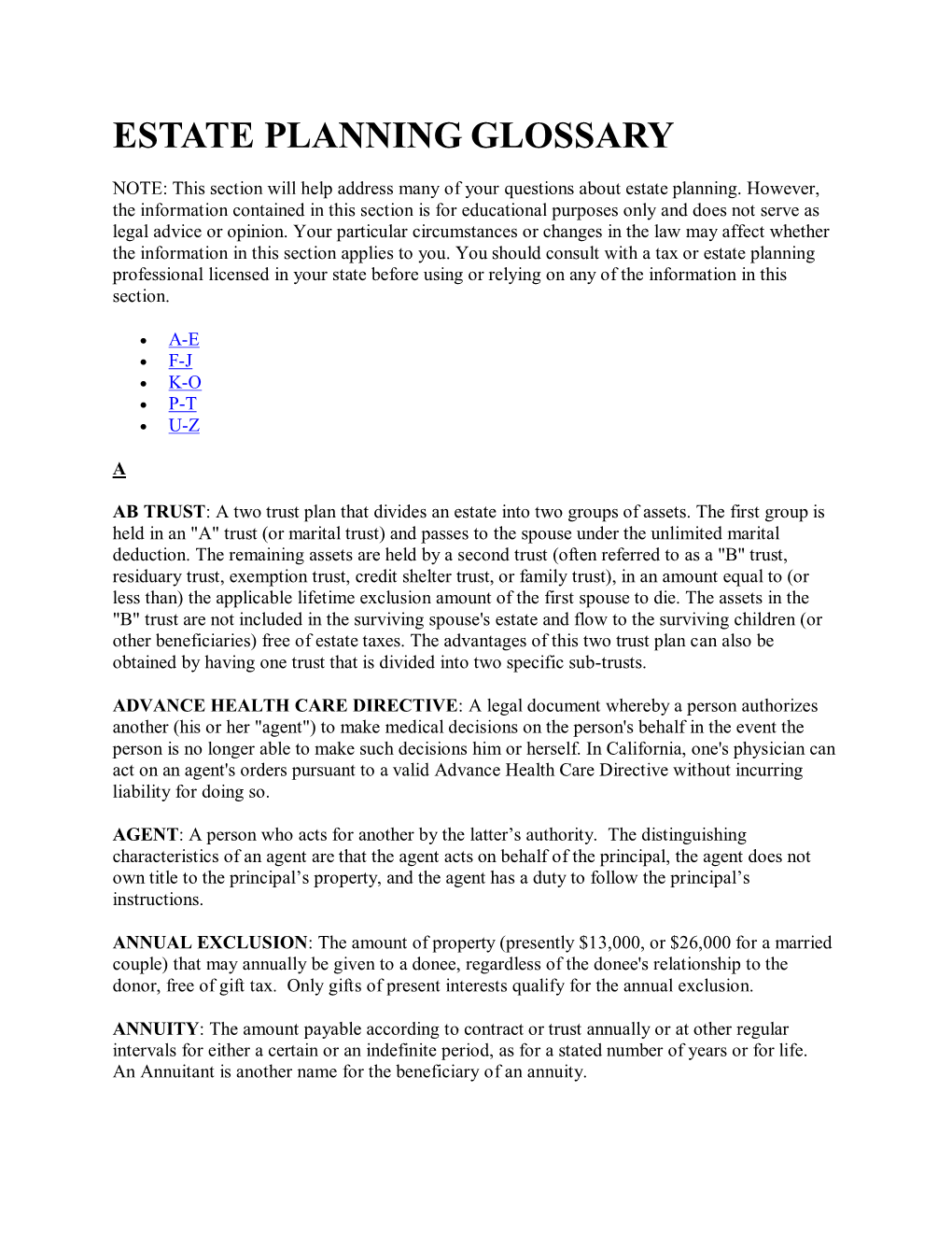 Estate Planning Glossary