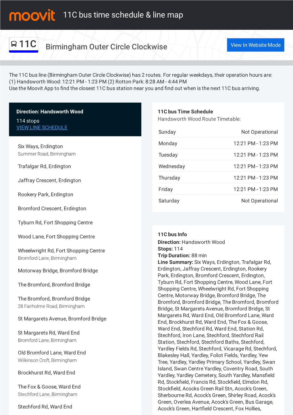 11C Bus Time Schedule & Line Route