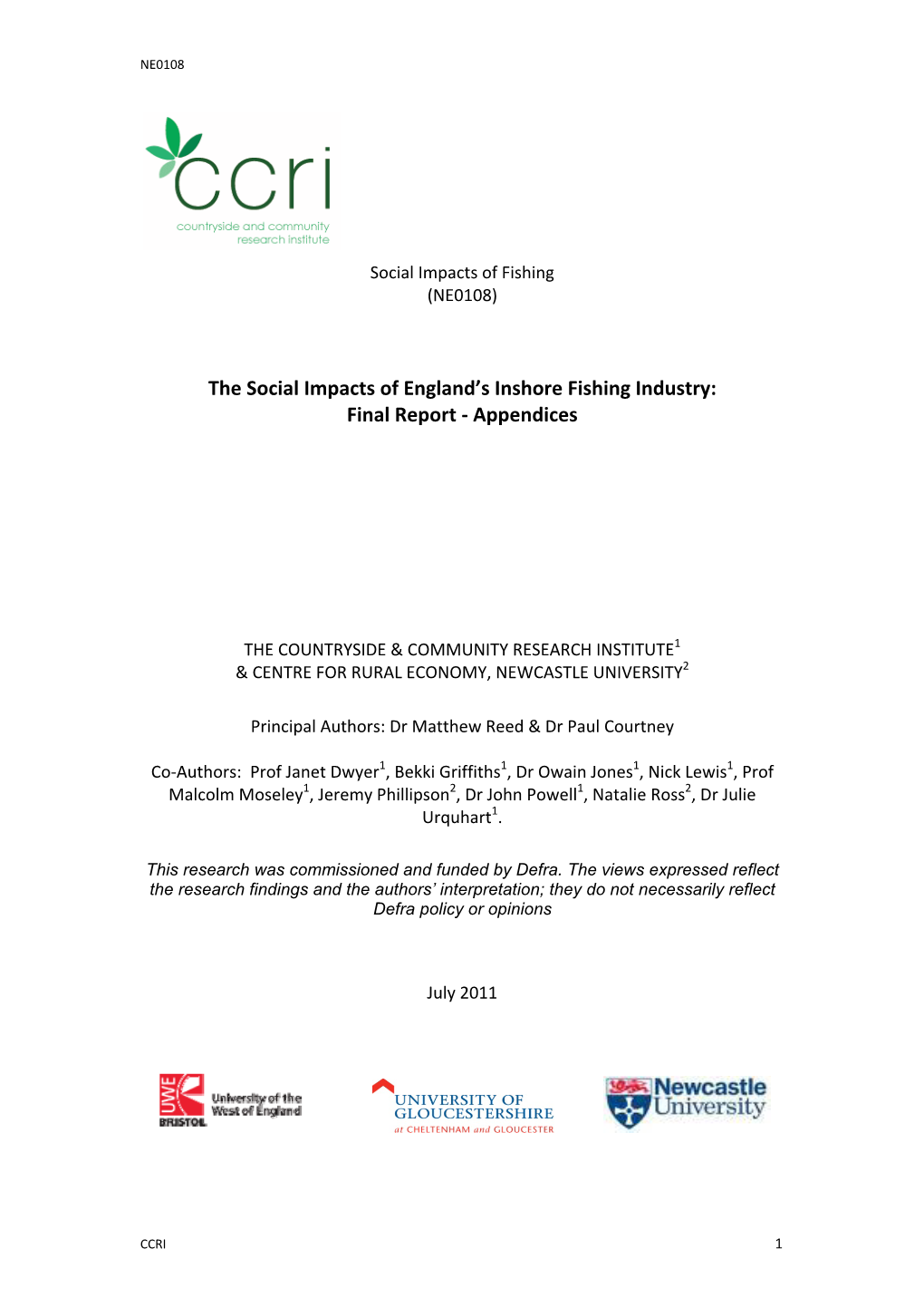 The Social Impacts of England's Inshore Fishing Industry: Final Report