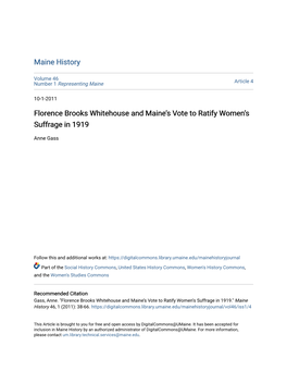 Florence Brooks Whitehouse and Maine's Vote to Ratify Women's