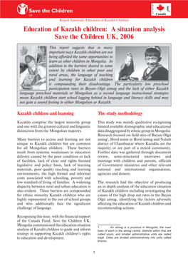 Education of Kazakh Children: a Situation Analysis Save the Children UK, 2006
