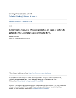 Coleomegilla Maculata (Degeer) Predation on Eggs of Colorado Potato Beetle, Leptinotarsa Decemlineata (Say)