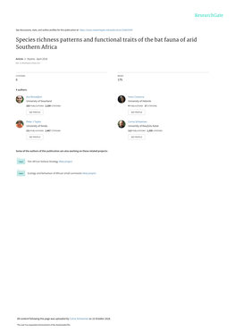 Species Richness Patterns and Functional Traits of the Bat Fauna of Arid Southern Africa