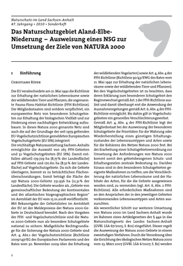 Das Naturschutzgebiet Aland-Elbe- Niederung – Ausweisung Eines NSG Zur Umsetzung Der Ziele Von NATURA 2000