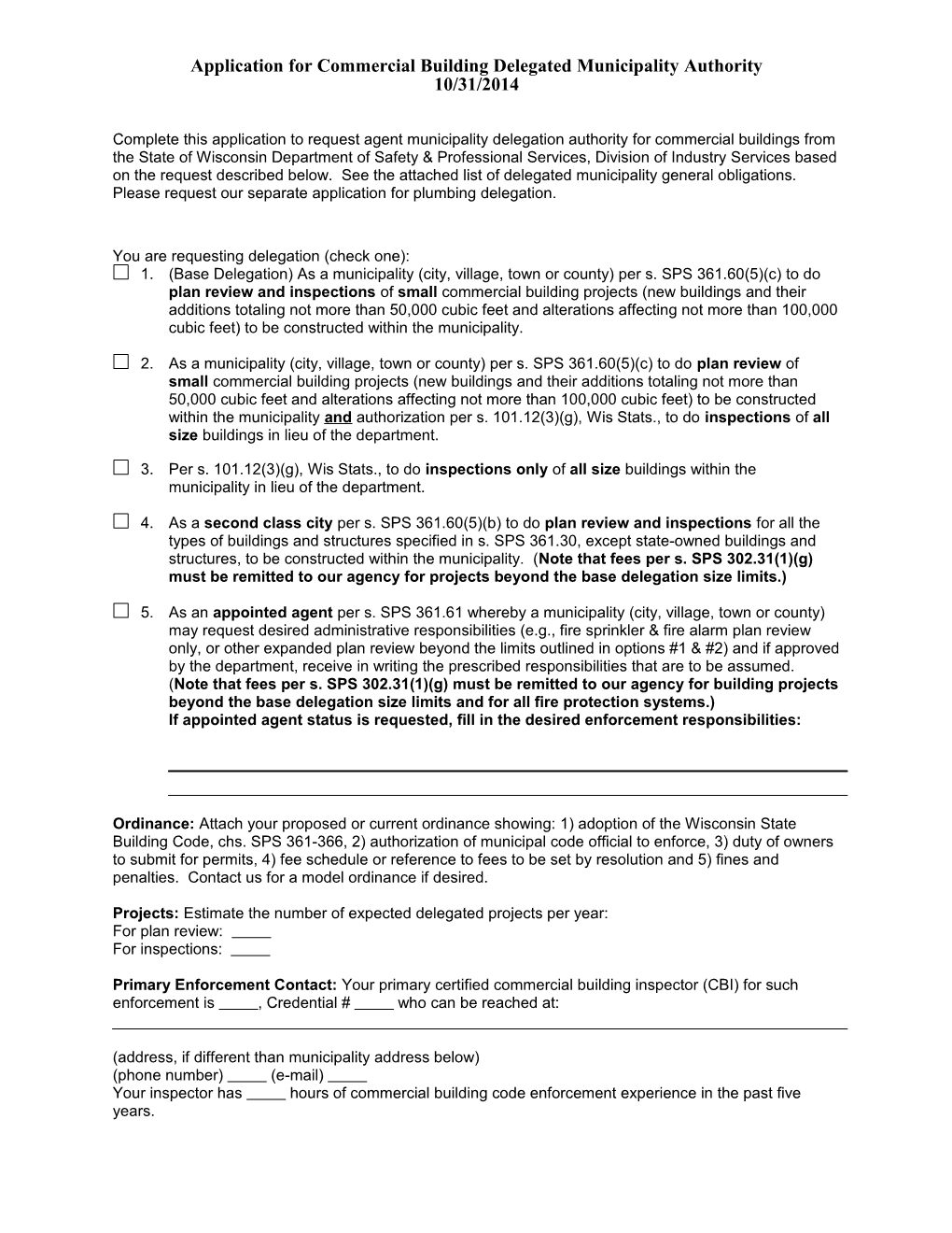 Application for Commercial Building Delegated Municipality Authority