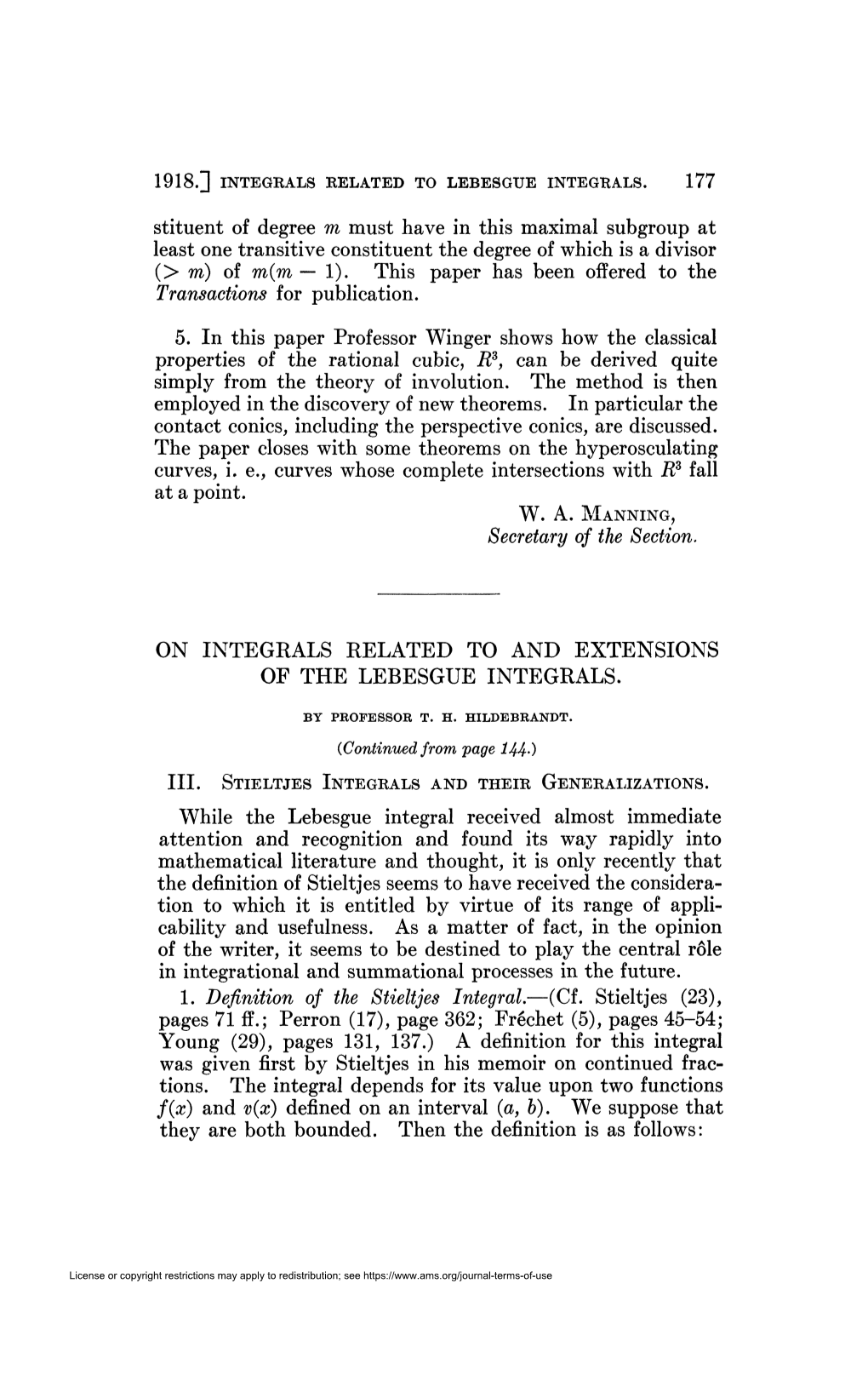 1918.] Integrals Related to Lebesgue Integrals. 177