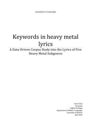 Keywords in Heavy Metal Lyrics a Data-Driven Corpus Study Into the Lyrics of Five Heavy Metal Subgenres