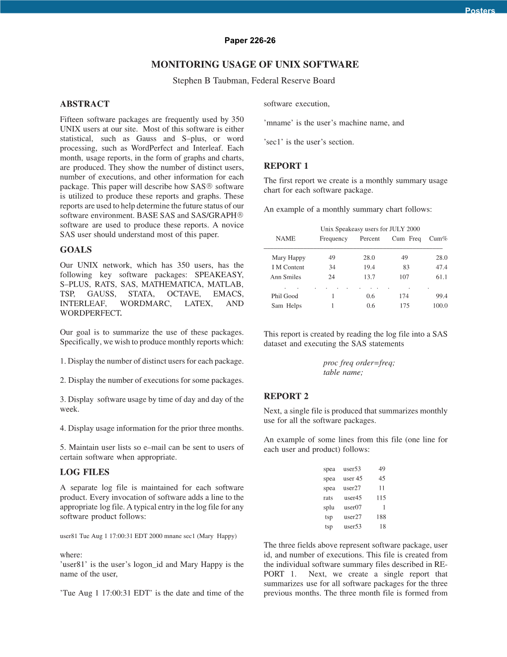 SUGI 26: Monitoring Usage of UNIX(R) Software