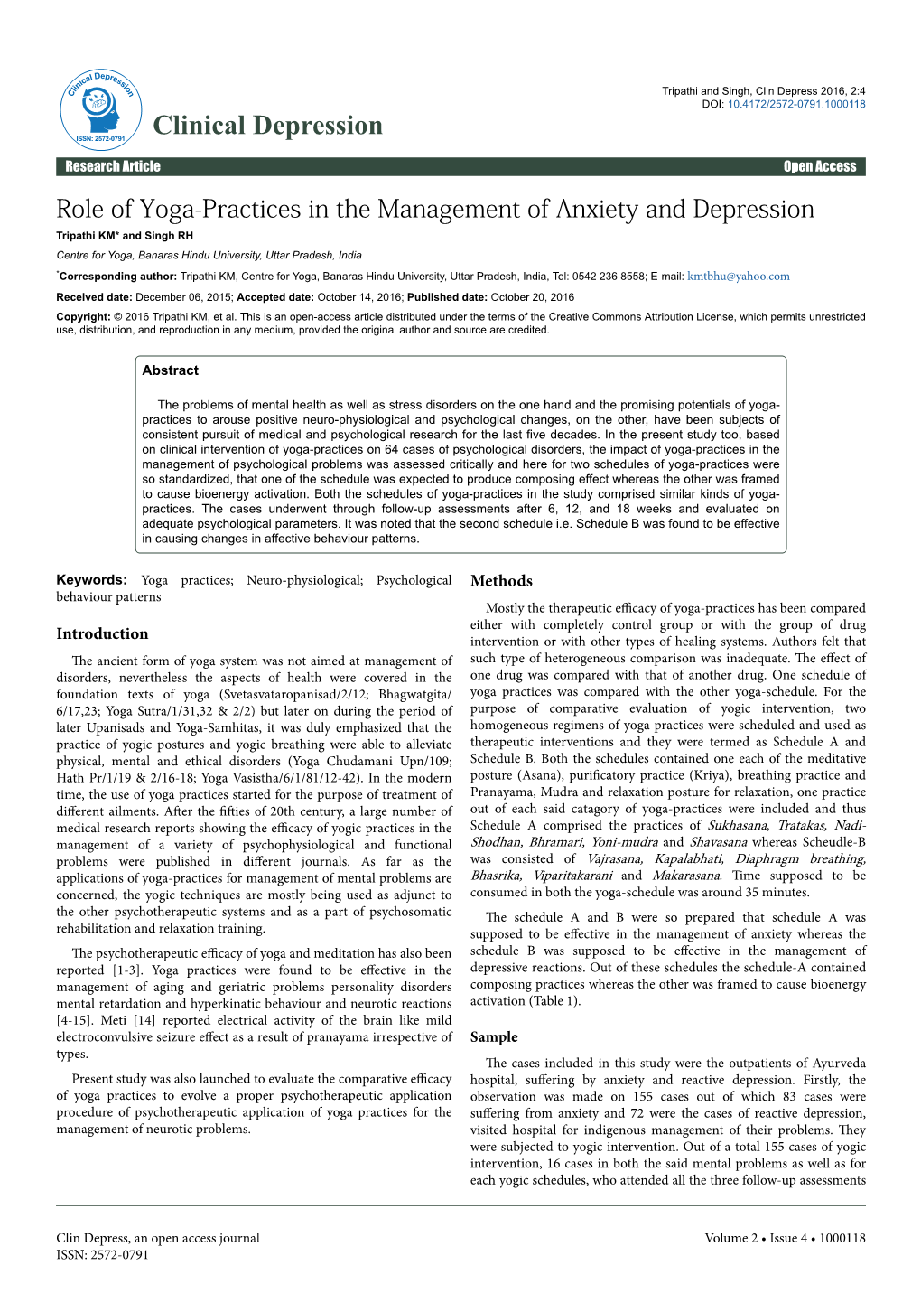 Role of Yoga-Practices in the Management of Anxiety And