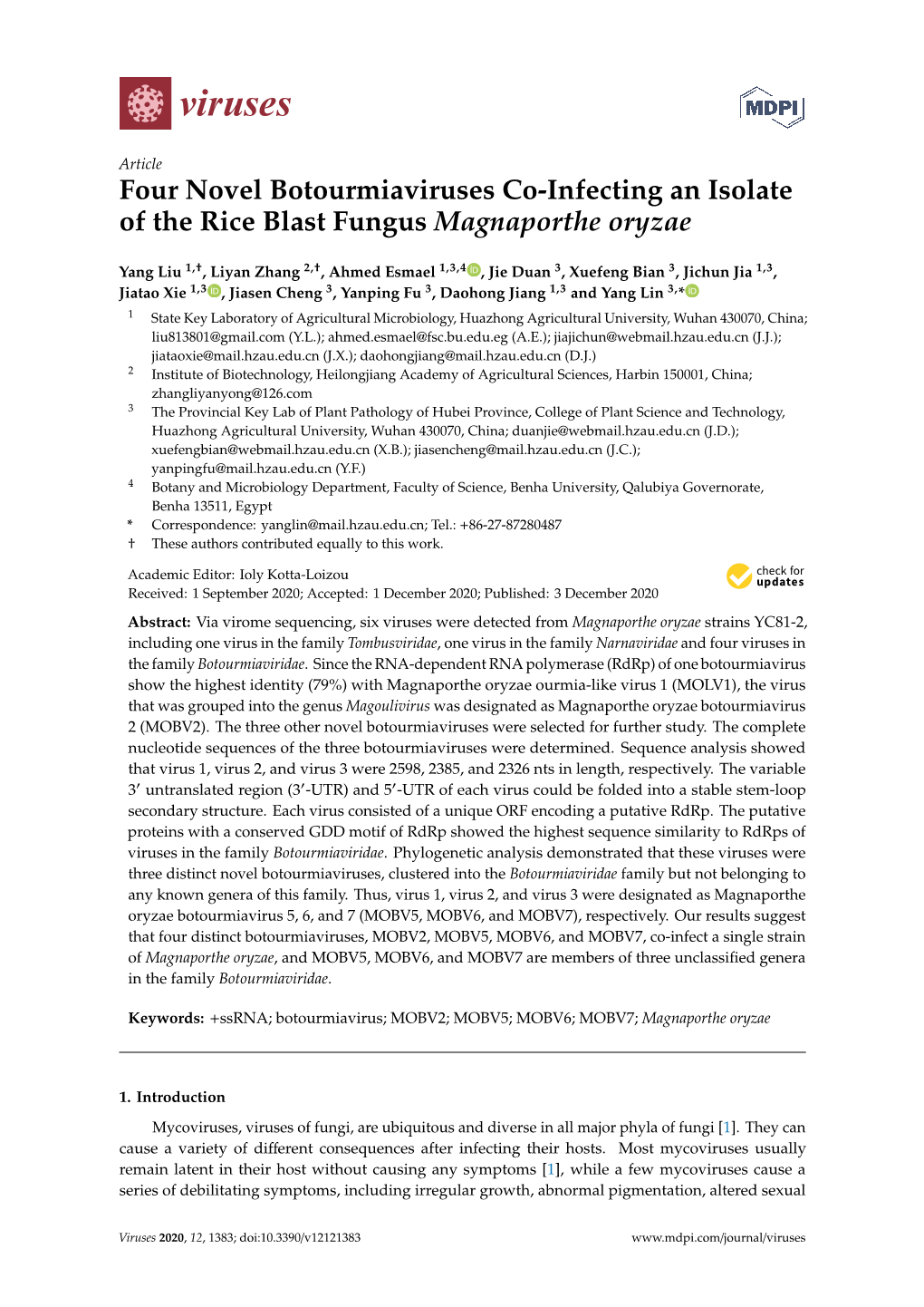Four Novel Botourmiaviruses Co-Infecting an Isolate of the Rice Blast Fungus Magnaporthe Oryzae