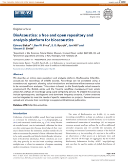 Bioacoustica: a Free and Open Repository and Analysis Platform for Bioacoustics Edward Baker1,*, Ben W