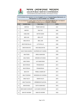 Accepted for the Post of Assistant Engineer (Mechanical) Under PHE Department Vide Advt