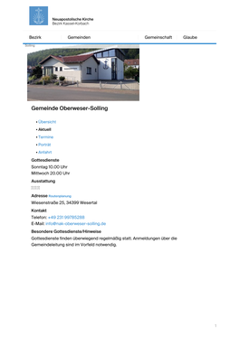 Beginn Von Präsenzgottesdiensten Ab 14. Juni in Der Gemeinde Oberweser-Solling