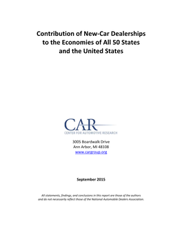Contribution of New-Car Dealerships to the Economies of All 50 States