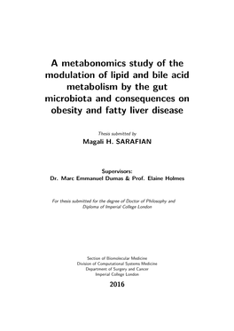 A Metabonomics Study of the Modulation of Lipid and Bile Acid Metabolism by the Gut Microbiota and Consequences on Obesity and Fatty Liver Disease